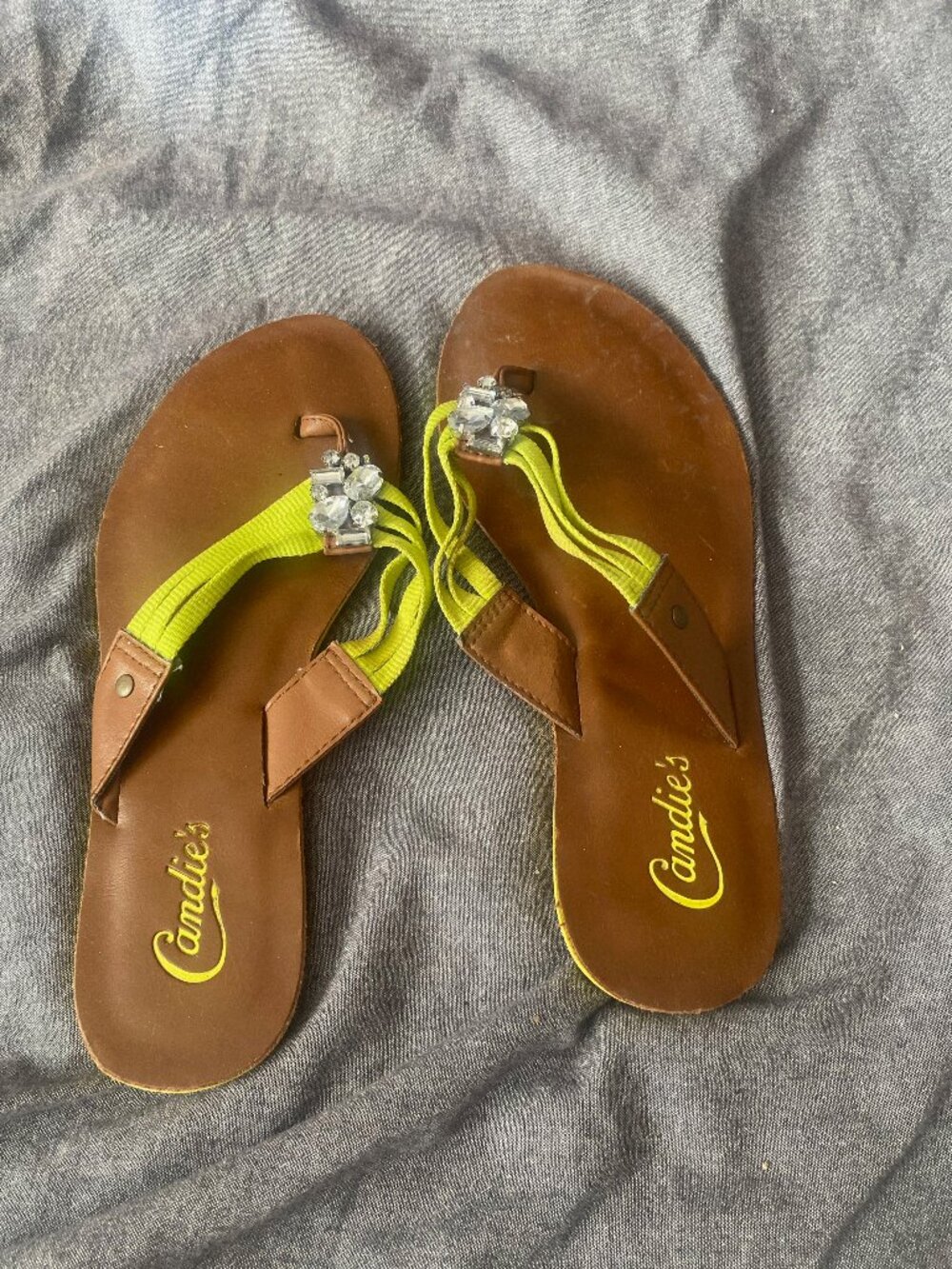 Candie's Lime Green Jeweled Thong Sandals
